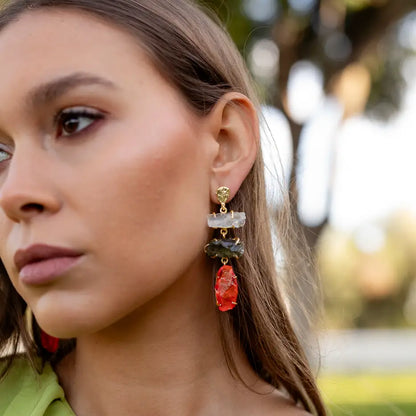 Pendientes Terral Rough Blanco, Verde y Naranja