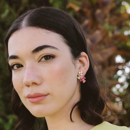 Pendientes Zinia Blanco, Verde agua y Fucsia