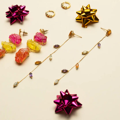 Pendientes Abril Deluxe Ed. Limitada Naranja, Morado Amatista y Verde Prehnita