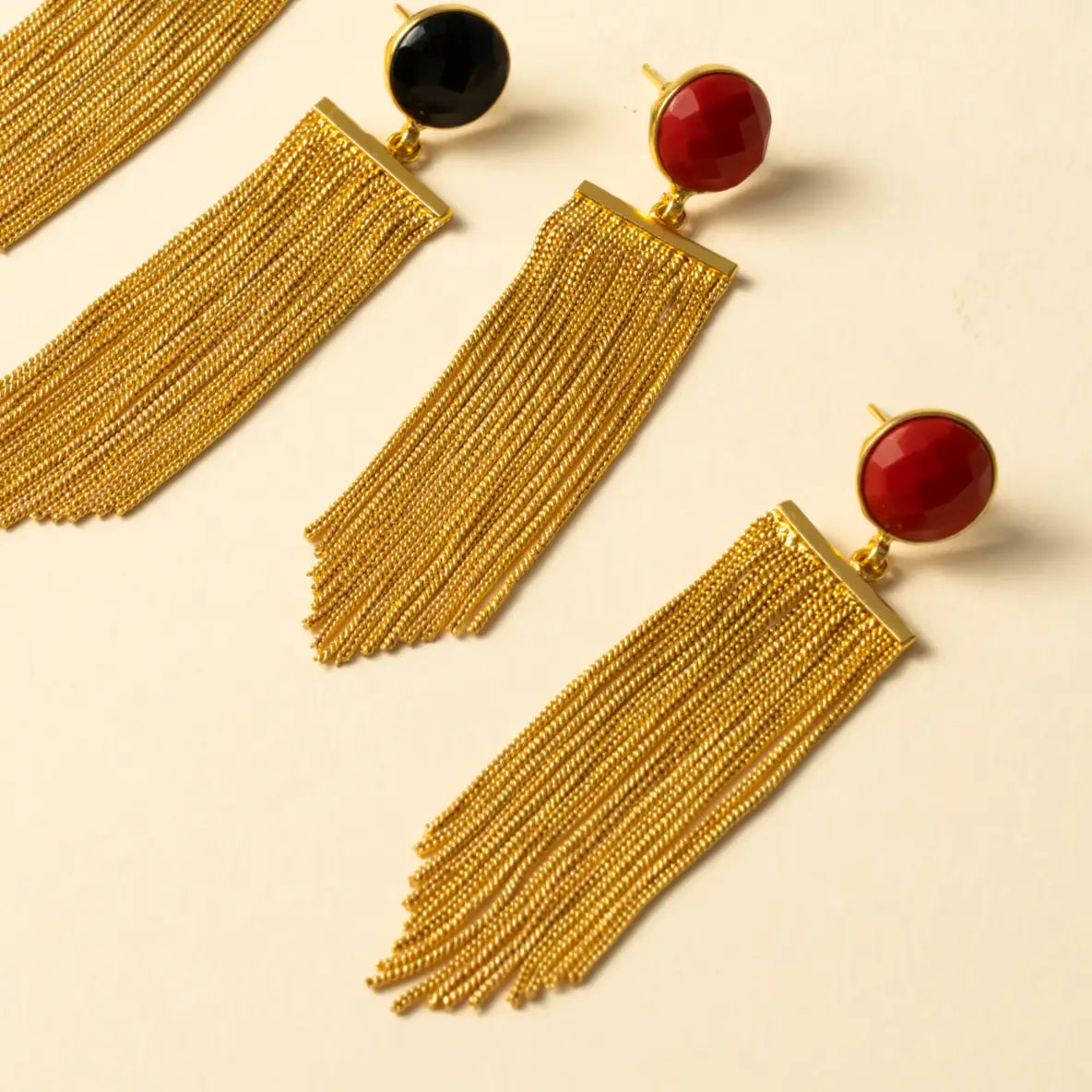 Pendientes Borla Flecos Rojo
