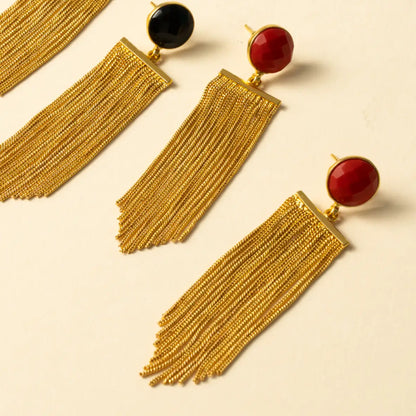 Pendientes Borla Flecos Rojo