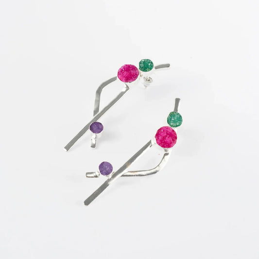 Pendientes Callao Ed. Limitada Plata Verde, Fucsia y Morado