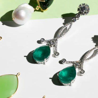 Pendientes Enjuto Plata Verde