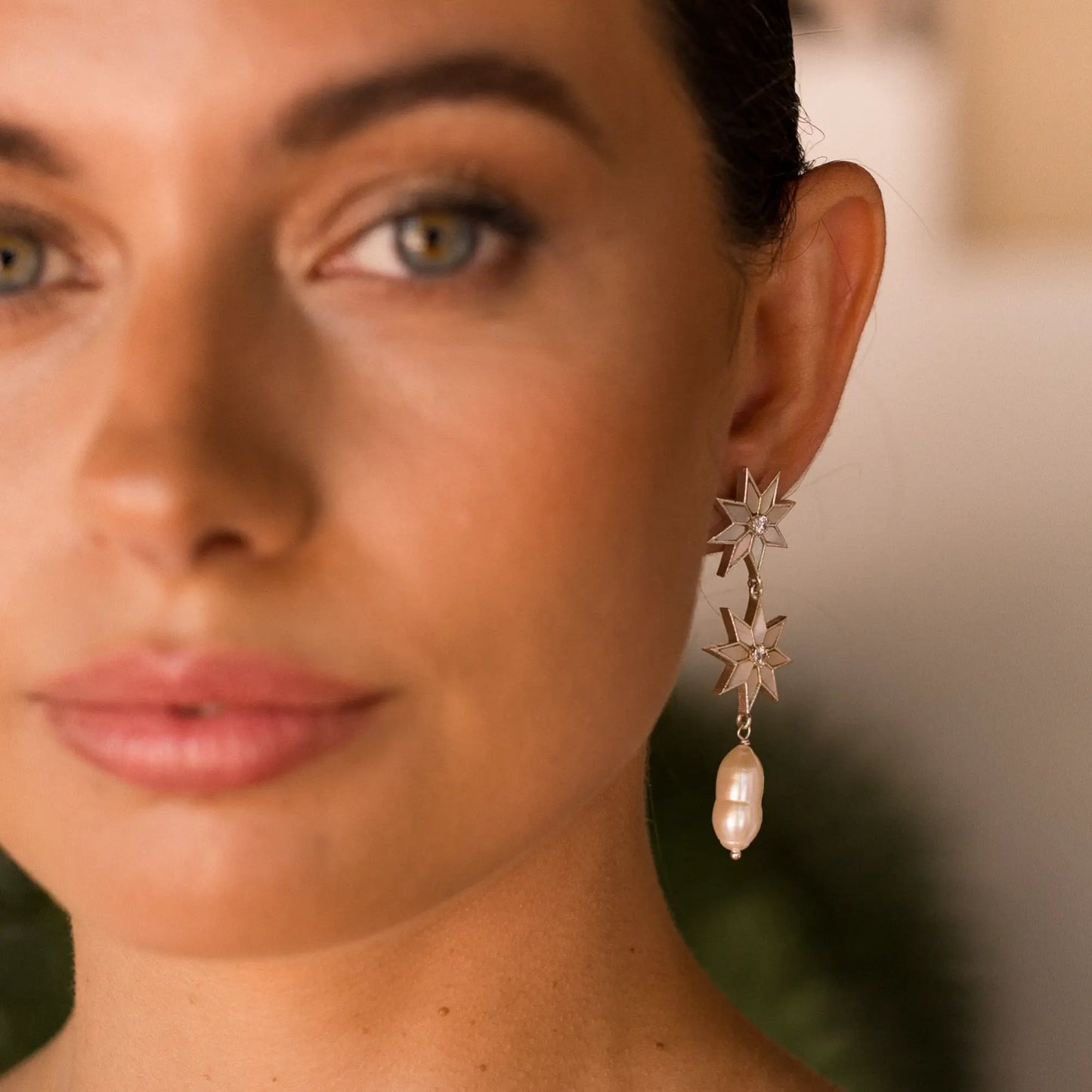 Pendientes Estelaria Plata Nácar Perla