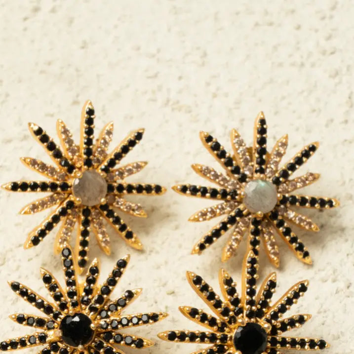 Pendientes Estrella Polar Labradorita y Negro Shine