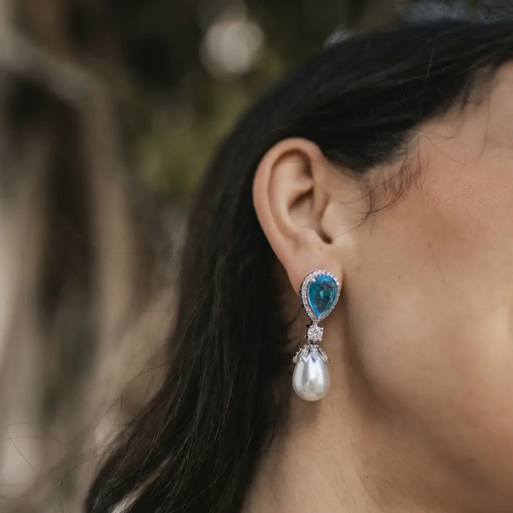 Pendientes Galera Plata Azul intenso y Perla