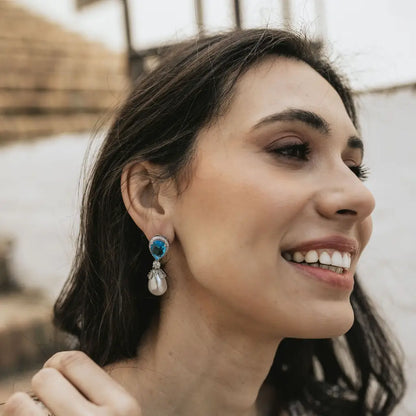 Pendientes Galera Plata Azul intenso y Perla