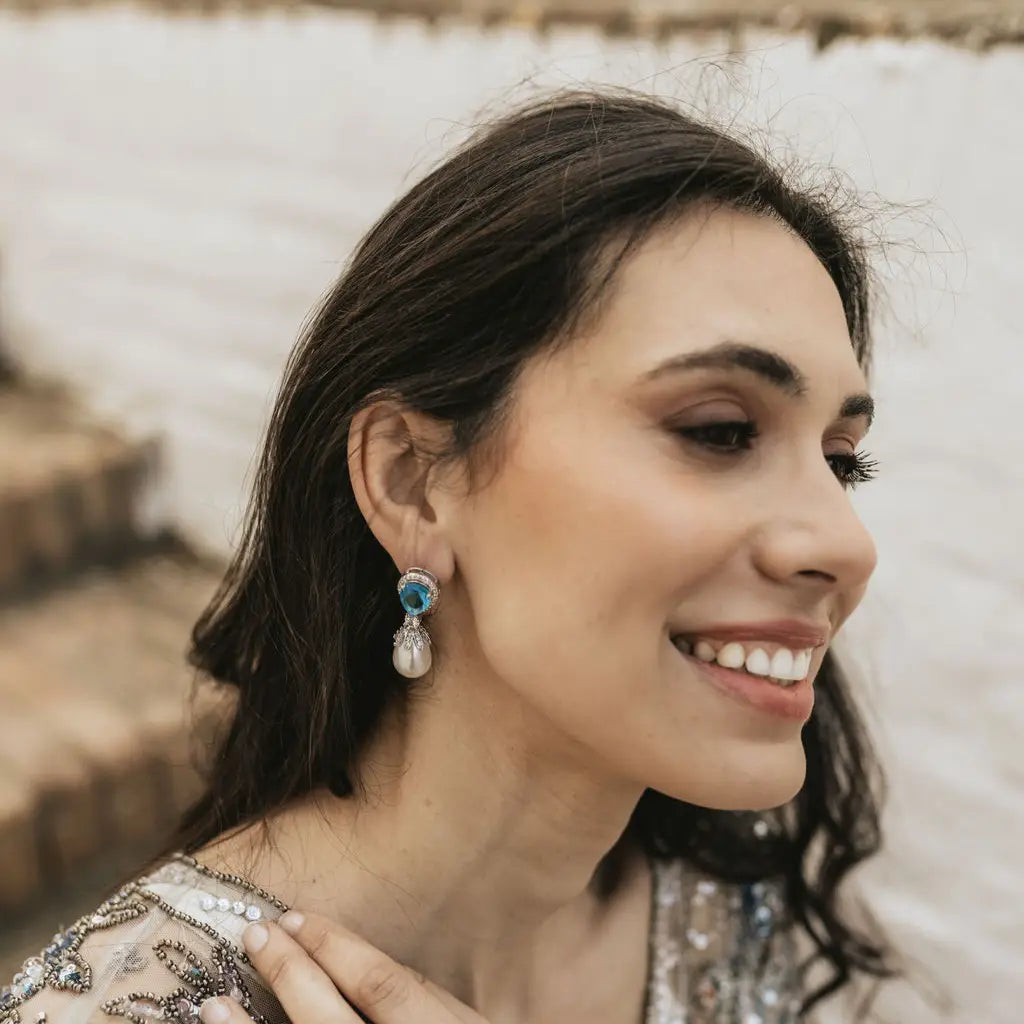 Pendientes Galera Plata Azul intenso y Perla