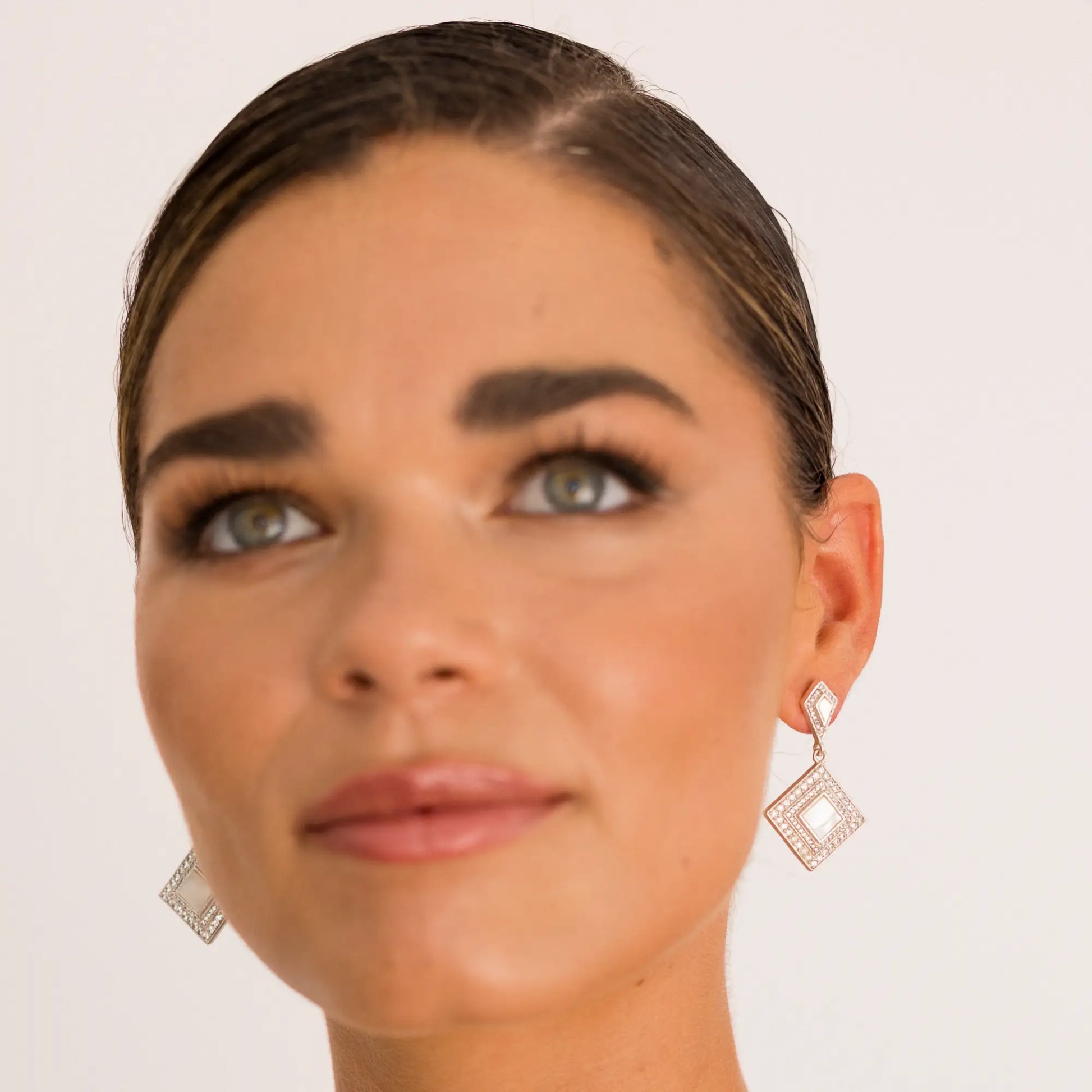Pendientes Geo Plata Shine Blanco nácar