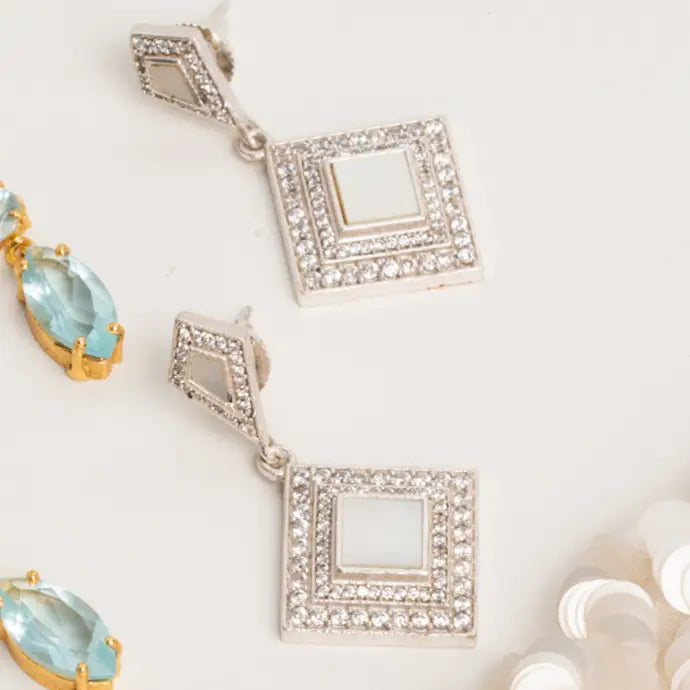 Pendientes Geo Plata Shine Blanco nácar