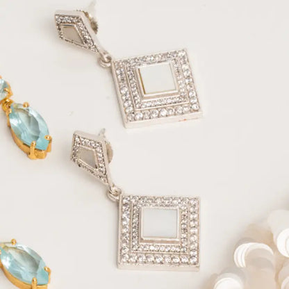 Pendientes Geo Plata Shine Blanco nácar