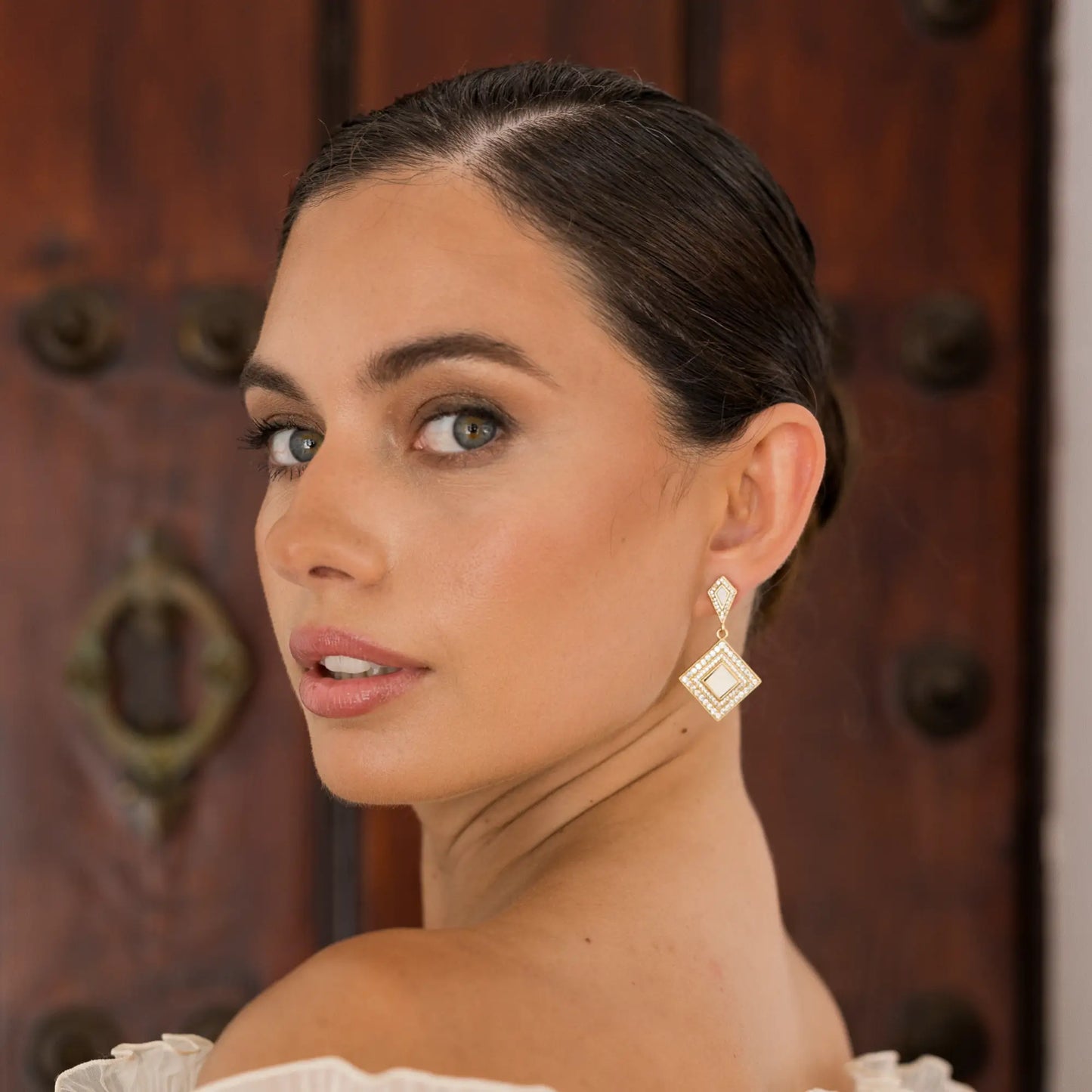 Pendientes Geo Shine Blanco nácar