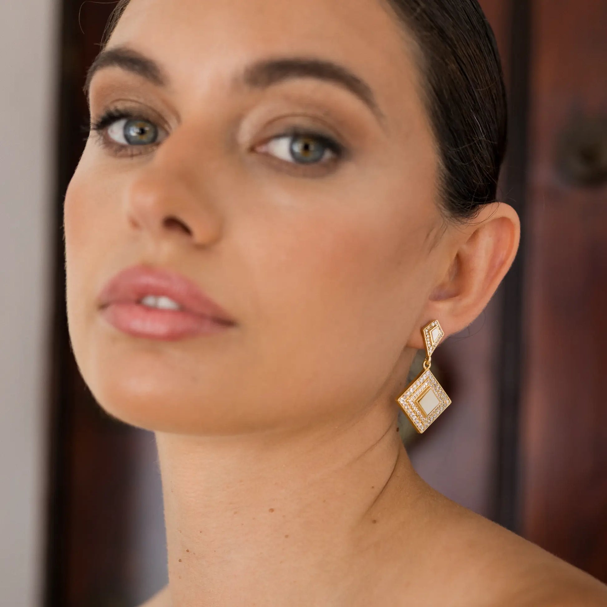 Pendientes Geo Shine Blanco nácar