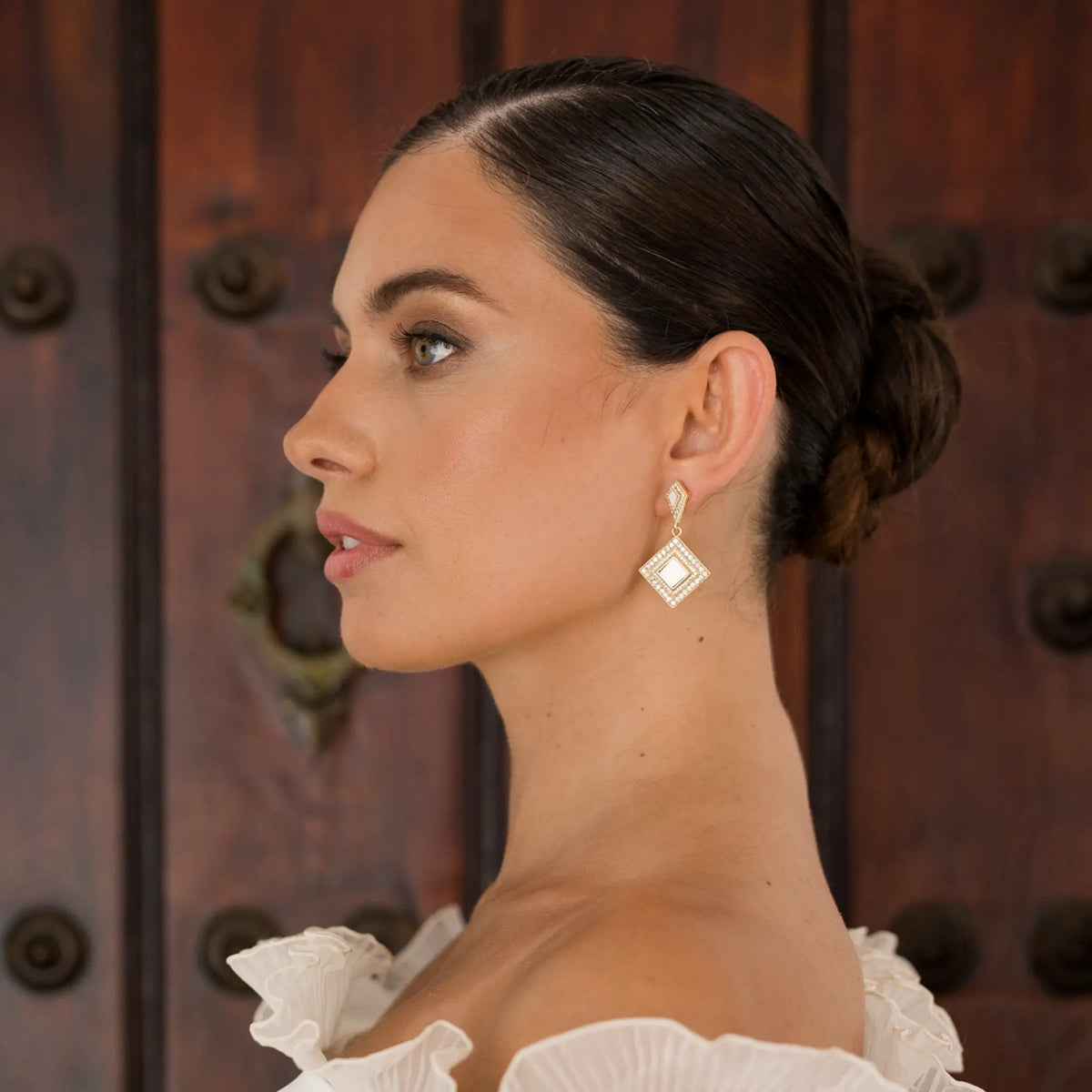 Pendientes Geo Shine Blanco nácar
