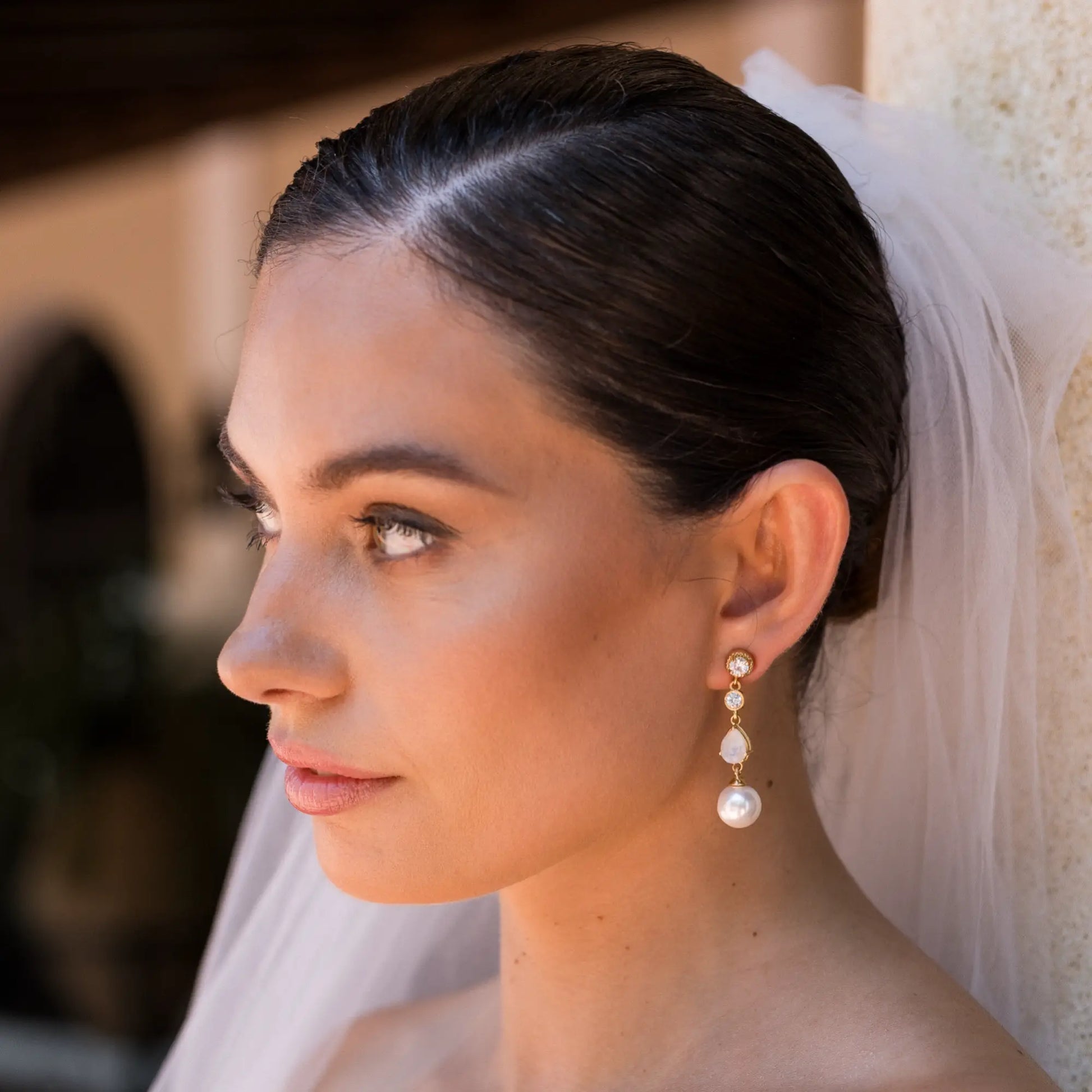 Pendientes Inmaculada Shine Piedra lunar Perla