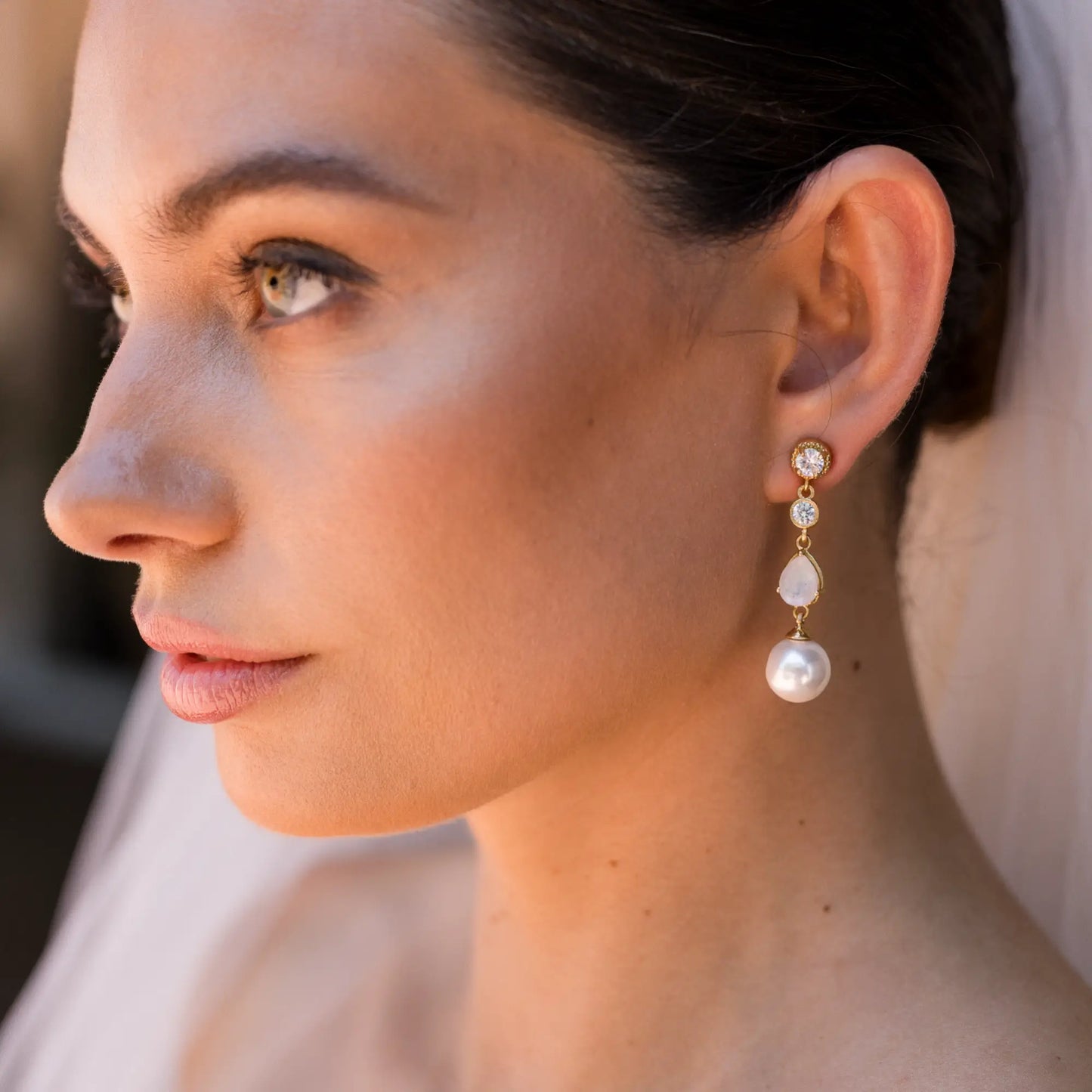 Pendientes Inmaculada Shine Piedra lunar Perla