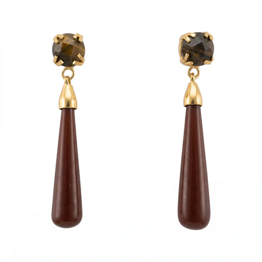 Flamenco Passion Earrings Tiger's Eye and Burgundy