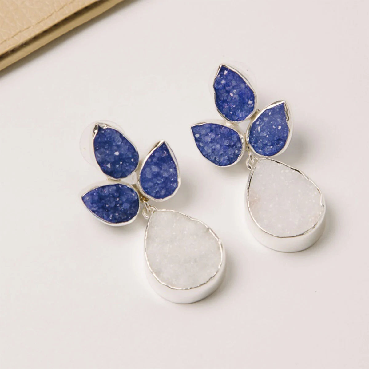 Pendientes Sauce Plata Azul y Blanco