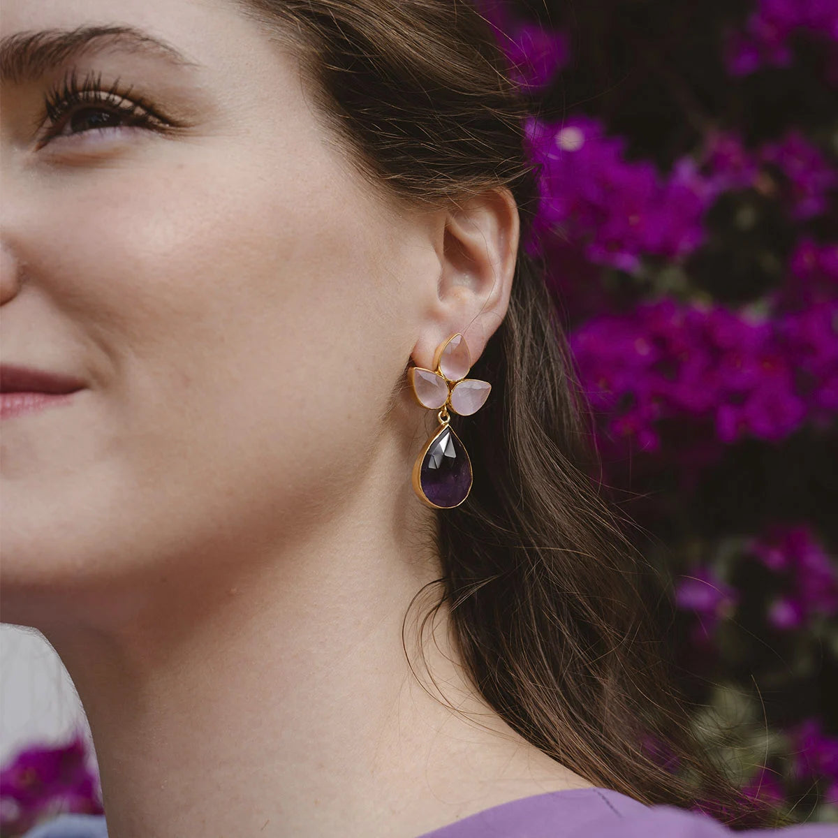 Pendientes Sauce Ed. Limitada Rosa y Morado amatista