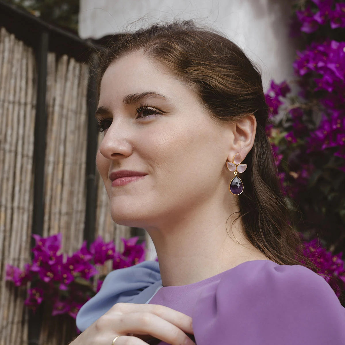 Pendientes Sauce Ed. Limitada Rosa y Morado amatista