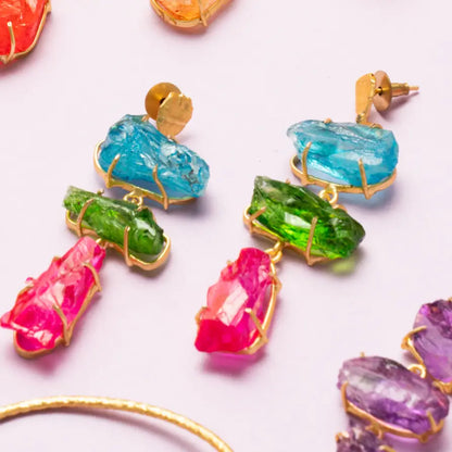 Pendientes Terral Rough Azul turquesa, Verde y Fucsia