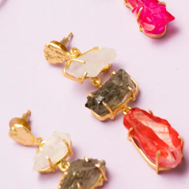 Pendientes Terral Rough Blanco, Verde y Naranja