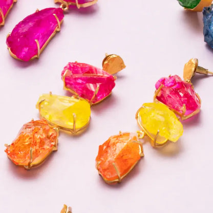 Pendientes Terral Rough Fucsia, Amarillo y Naranja