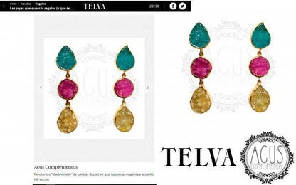 Pendientes Mademoiselle Azul turquesa, Fucsia y Amarillo