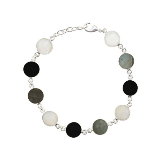 Pulsera Kira Ed. Limitada Plata Piedra Lunar. Negro y Labradorita
