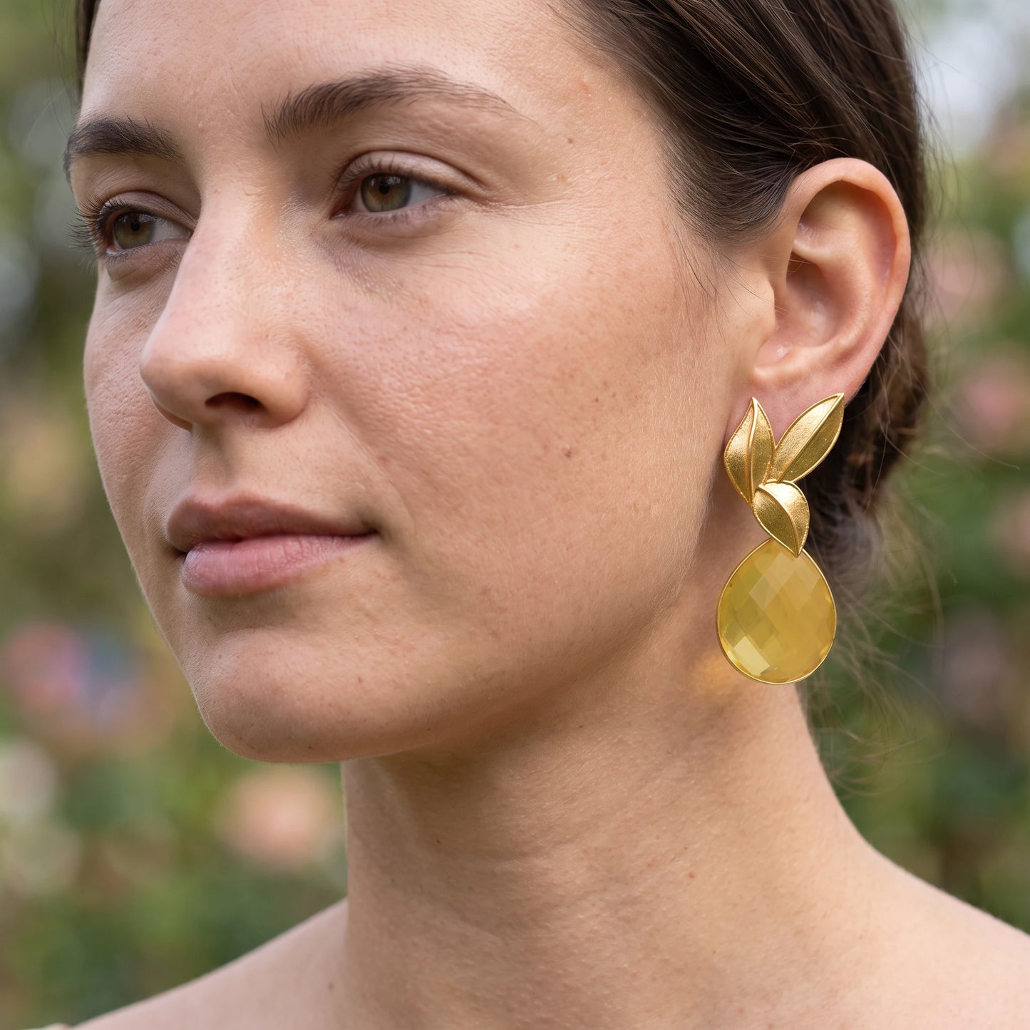 Set Matrix Pendientes Desmontables Laguén y Tear Naranja Mostaza Cristal