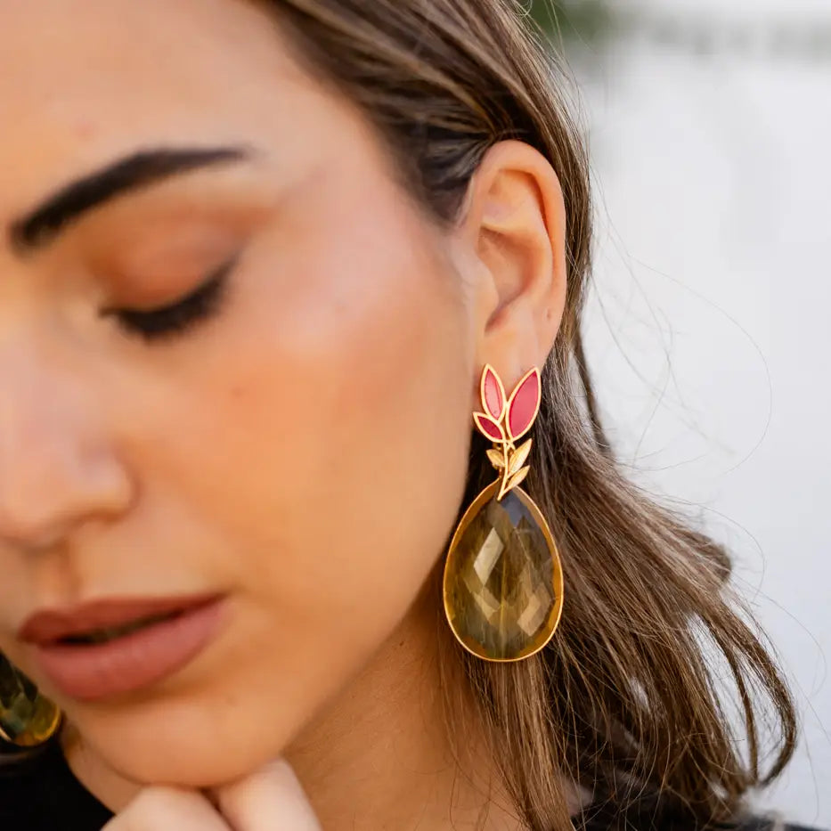 Set Matrix Pendientes Leaves y Elix XL Fucsia y Amarillo