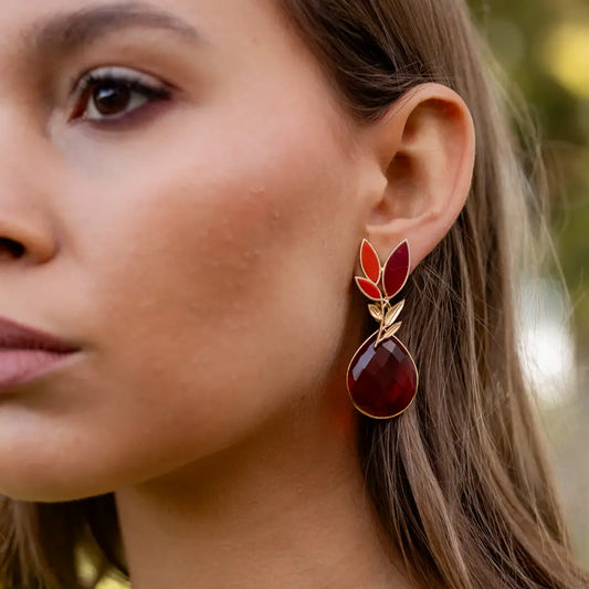 Set Matrix Pendientes Leaves y Tear Rojo y Rubí