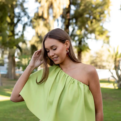 Set Matrix Pendientes Leaves y Tear Rojo y Rubí