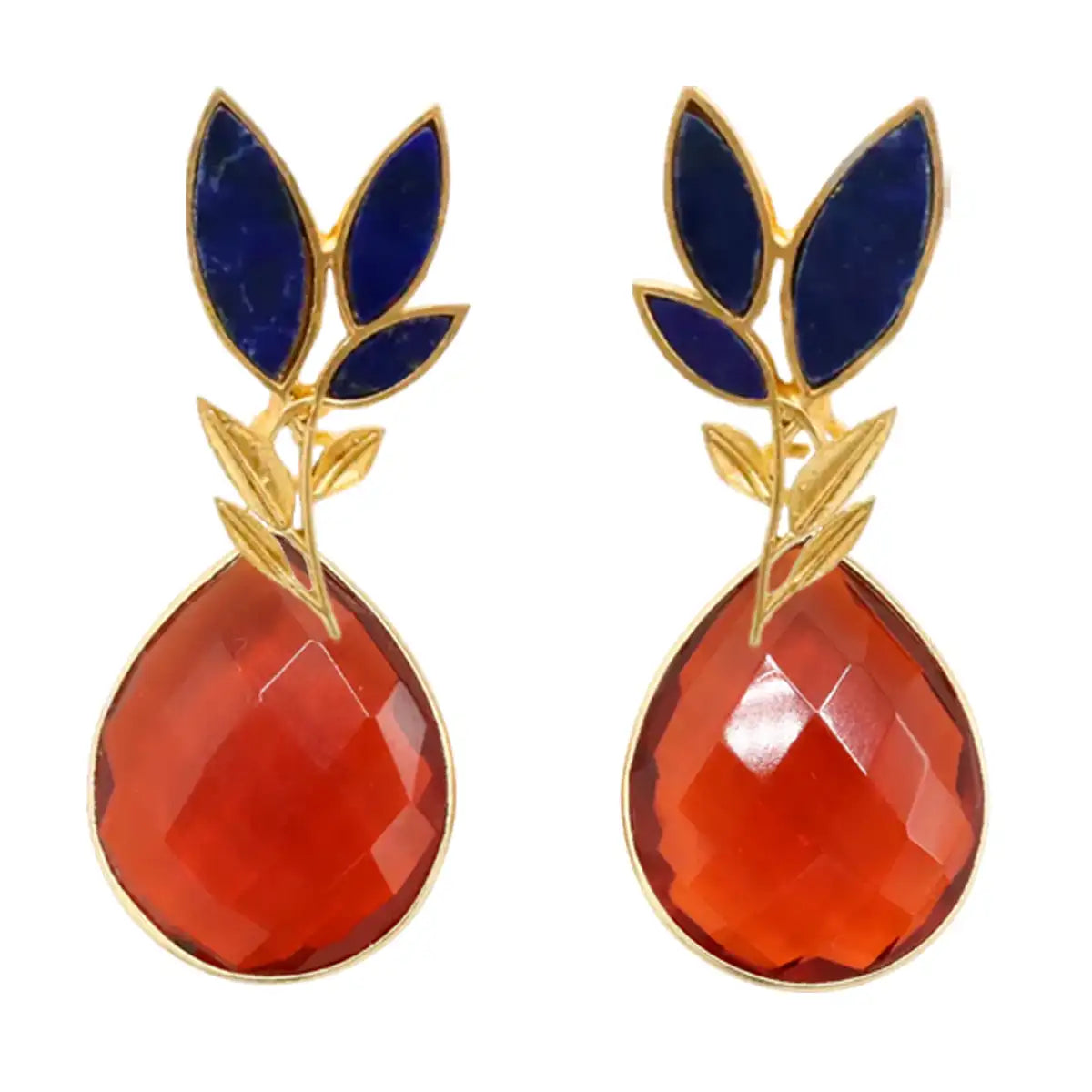 Set Matrix Pendientes Leaves y Tear Azul Lapislazuli y Rojo Terracota