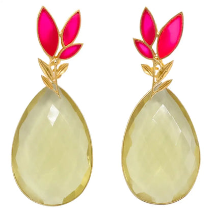 Set Matrix Pendientes Leaves y Elix XL Fucsia y Amarillo