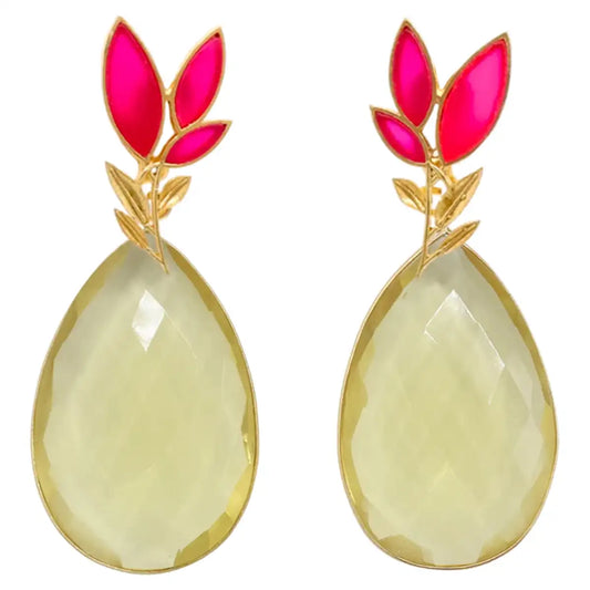 Set Matrix Pendientes Leaves y Elix XL Fucsia y Amarillo