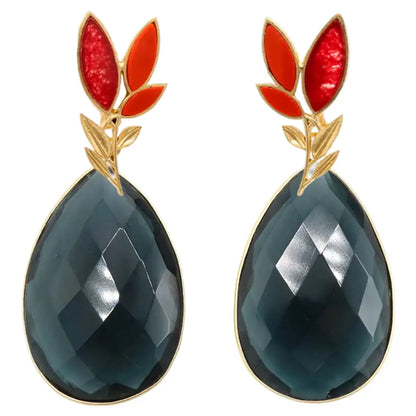 Set Matrix Pendientes Leaves y  Elix XL Rubí y Azul dark