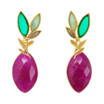 Set Matrix Pendientes Leaves y Eye Verdes y Buganvilla