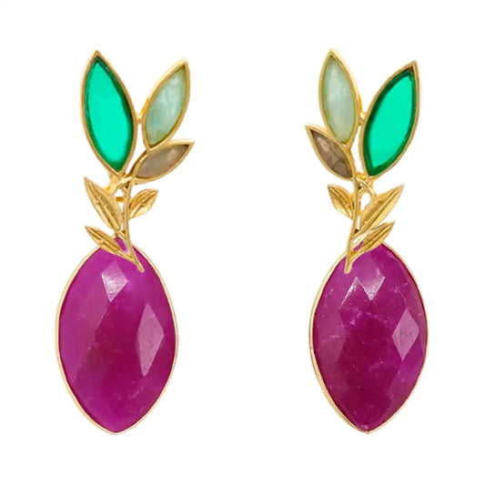 Set Matrix Pendientes Leaves y Eye Verdes y Buganvilla