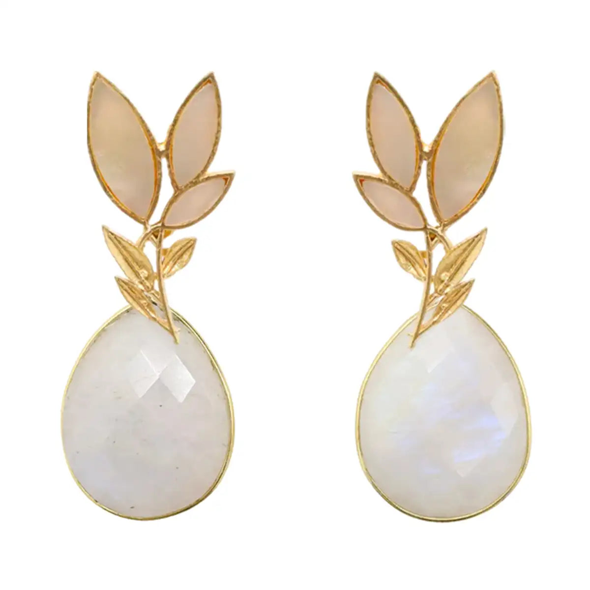 Set Matrix Pendientes Leaves y Tear Blanco y Piedra Lunar