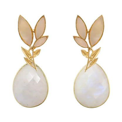 Set Matrix Pendientes Leaves y Tear Blanco y Piedra Lunar