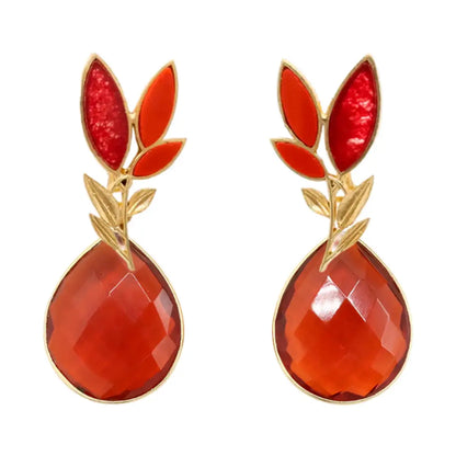 Matrix Set Leaves and Tear Earrings Red and Ruby