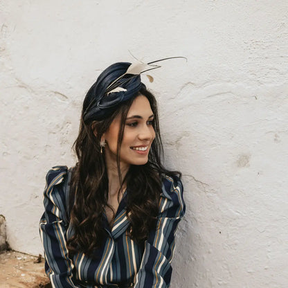 Tocado Diadema Gavira Pluma Azul y Beige