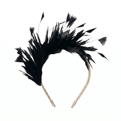 Tocado Diadema Viena Plumas Negra