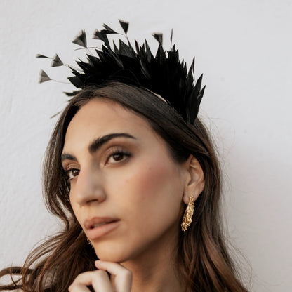 Tocado Diadema Viena Plumas Negra