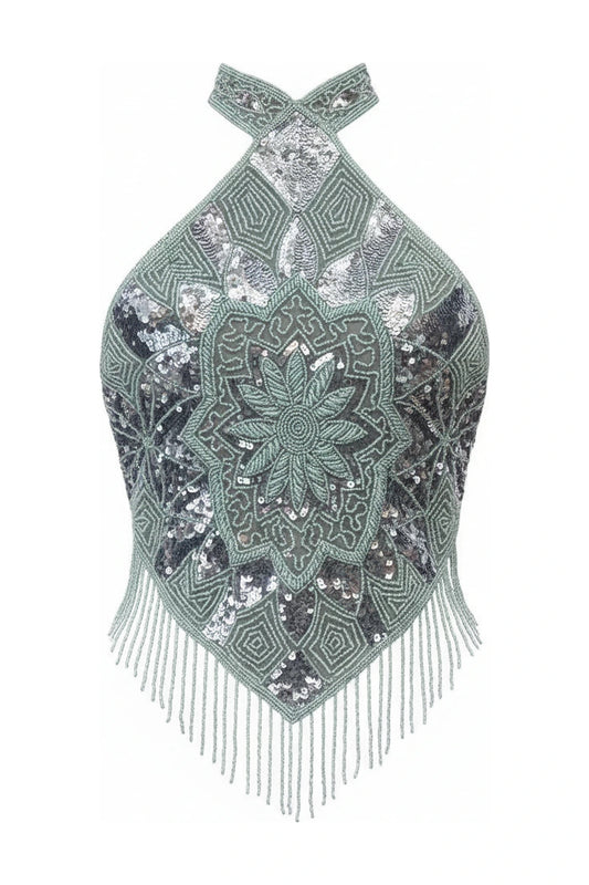 Top Joya Alhena Verde agua y Plateado