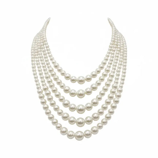 Venta Flash Vintage Collar Serena Cascada 5 Filas Ed. Limitada Plata Perlas