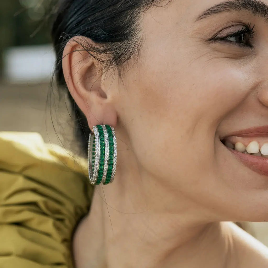 Venta Flash Vintage Pendientes Aros Astoria Ed. Limitada Plata Verde