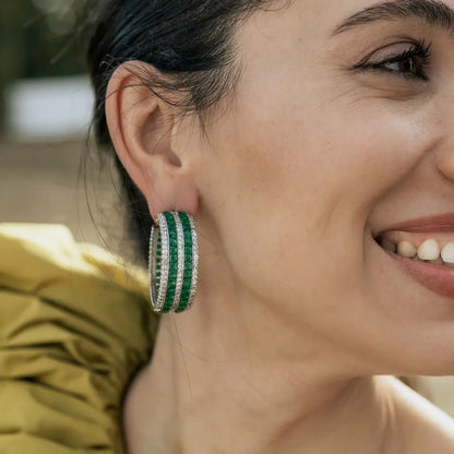 Venta Flash Vintage Pendientes Aros Astoria Ed. Limitada Plata Verde