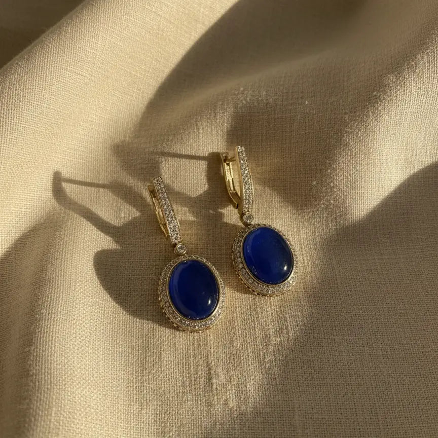 Venta Flash Vintage Pendientes Aros Gema Ed. Limitada Azul